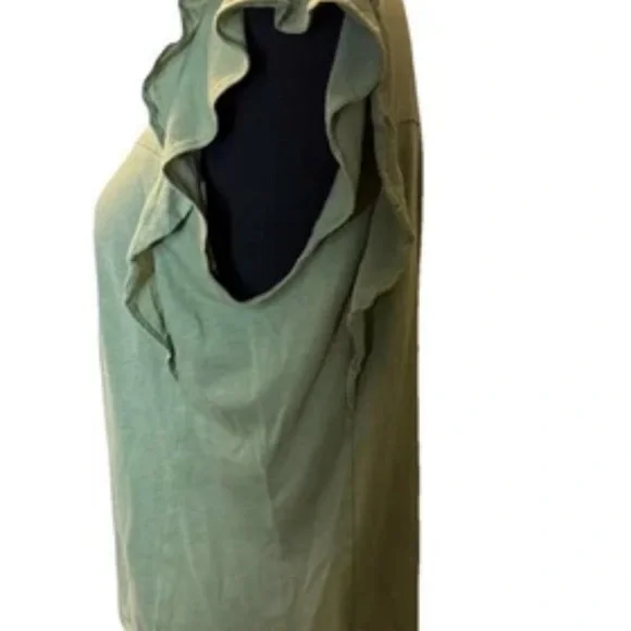 Gap Women's Luxe Green Top, Ruffle Sleeves, Pleats, Size Medium - Picture 4 of 12